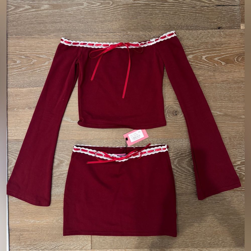 Edikted Maroon & Lace Going Out Set